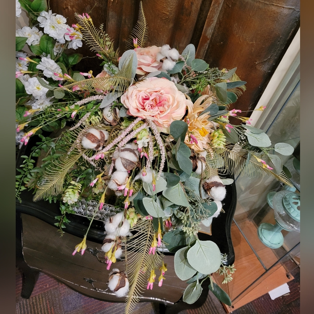 Faux Flower Bridal Bouquet Cascading Loose Organic Boho Style - Picture 4 of 10